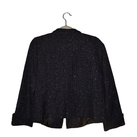 CHICO'S NEW $159 Navy Metallic Tweed Jacket Faux Leather Trim Chico's 1 / US 10 - Picture 2 of 4